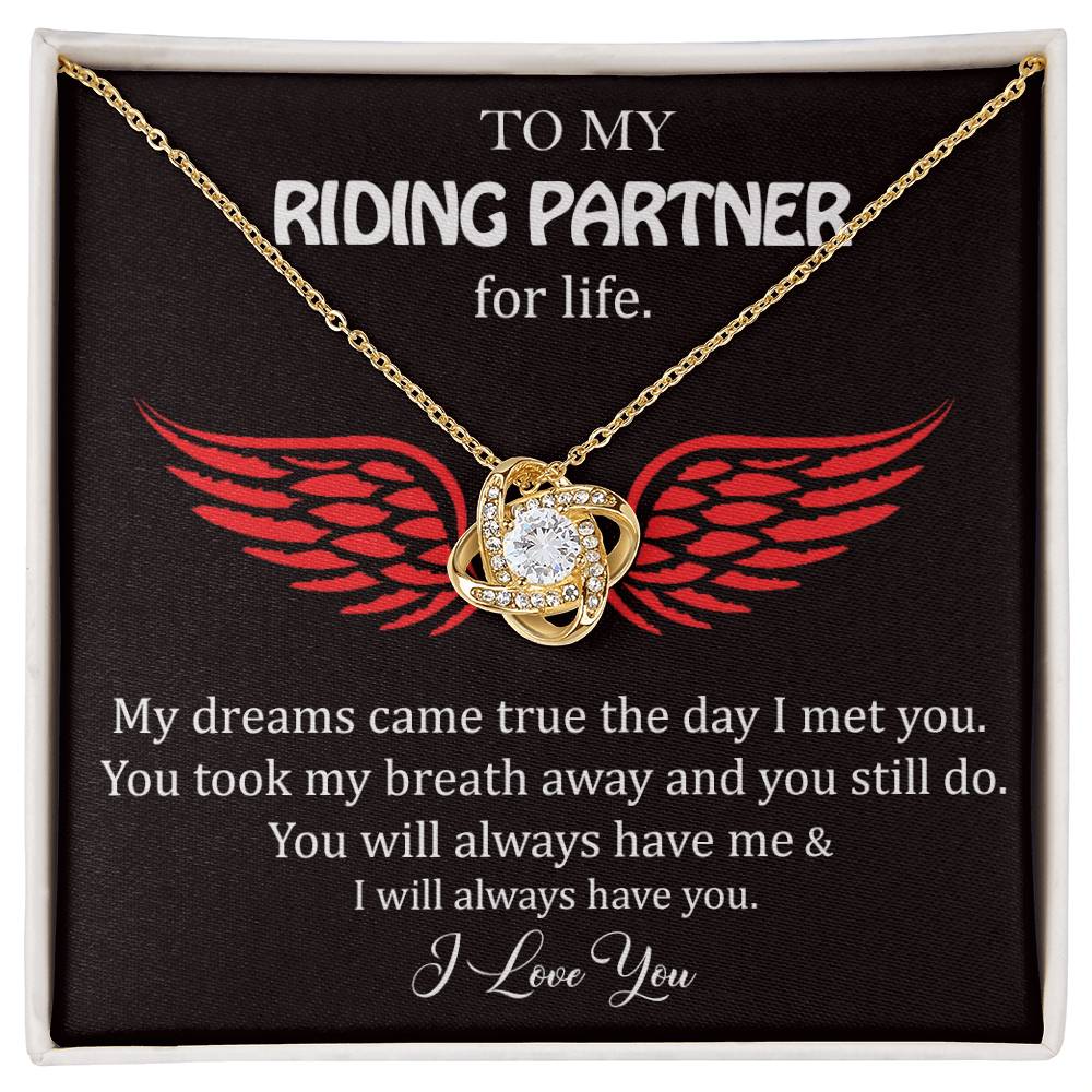To My Riding Partner, Harley Lovers, Love Knot Necklace Message Card Necklace