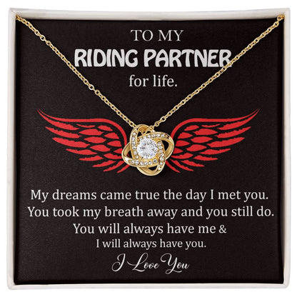 To My Riding Partner, Harley Lovers, Love Knot Necklace Message Card Necklace