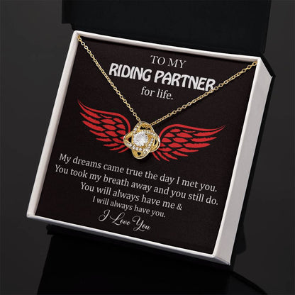 To My Riding Partner, Harley Lovers, Love Knot Necklace Message Card Necklace