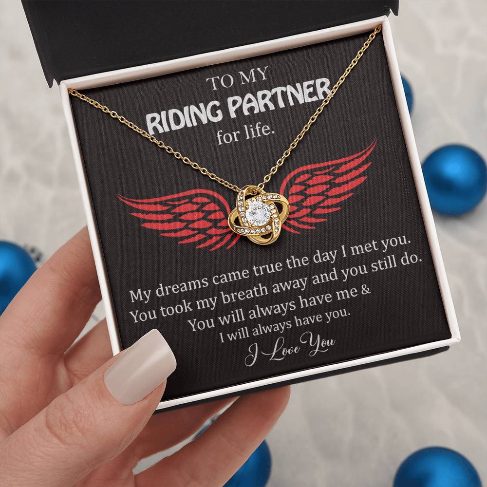 To My Riding Partner, Harley Lovers, Love Knot Necklace Message Card Necklace