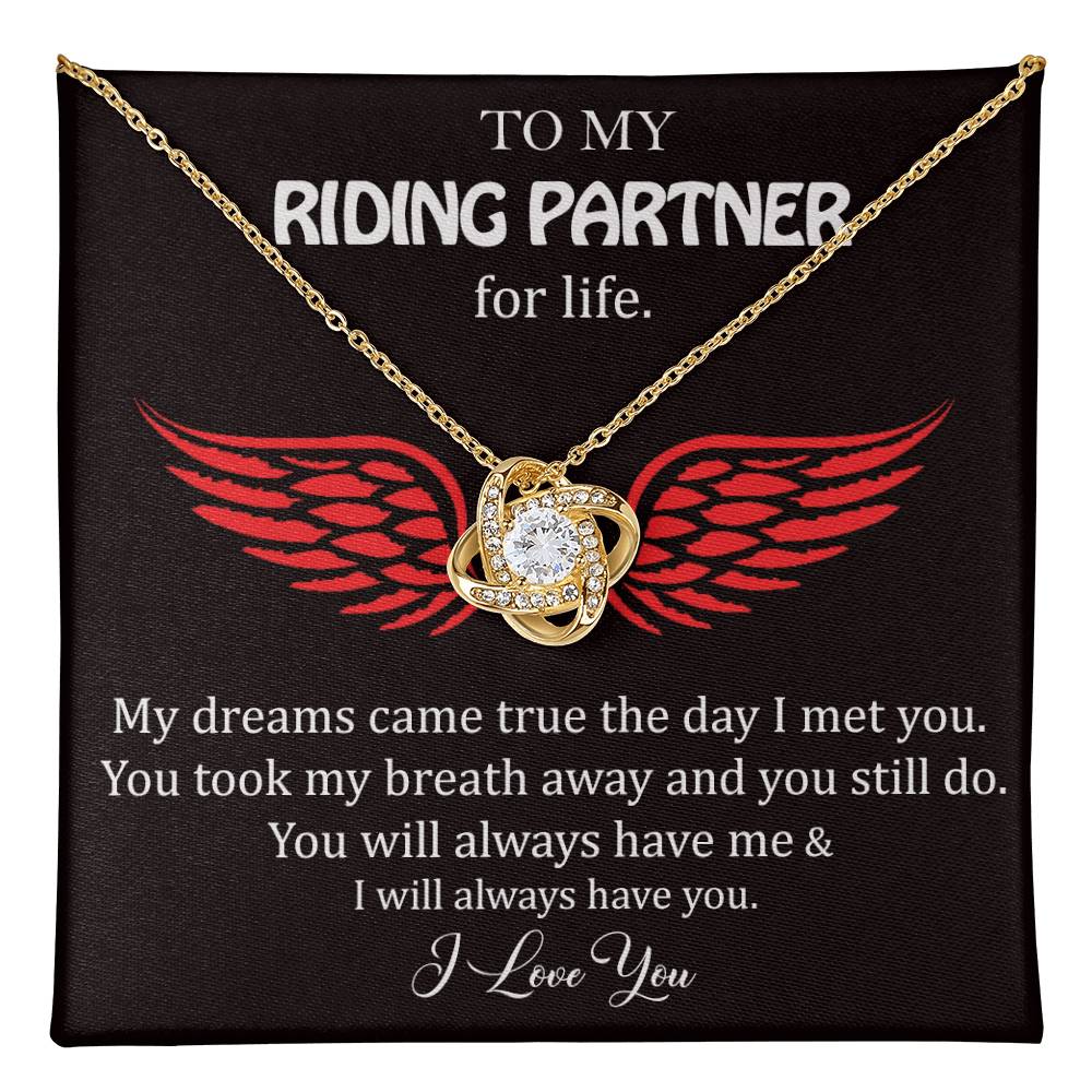 To My Riding Partner, Harley Lovers, Love Knot Necklace Message Card Necklace