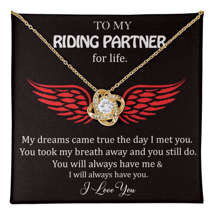 To My Riding Partner, Harley Lovers, Love Knot Necklace Message Card Necklace