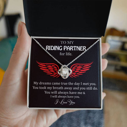 To My Riding Partner, Harley Lovers, Love Knot Necklace Message Card Necklace