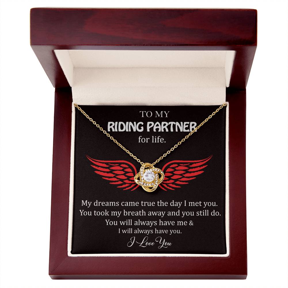 To My Riding Partner, Harley Lovers, Love Knot Necklace Message Card Necklace