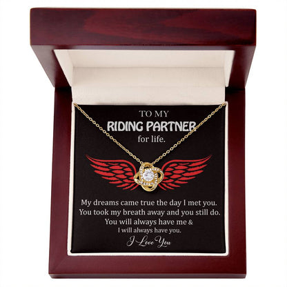 To My Riding Partner, Harley Lovers, Love Knot Necklace Message Card Necklace