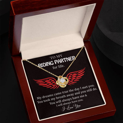 To My Riding Partner, Harley Lovers, Love Knot Necklace Message Card Necklace