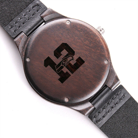 Seattle Seahawks Men&#39;s Watch Gift, The 12th Man, Engraved Wooden Watch, Luxury Box, Gifts for Dad, Graduate Gifts, Birthday Gifts
