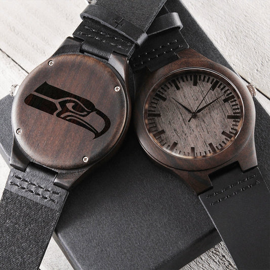 Seattle Seahawks Men&#39;s Watch Gift, Engraved Wooden Watch, Luxury Box, Gifts for Dad, Graduate Gifts, Birthday Gifts, Seattle Seahawk fans