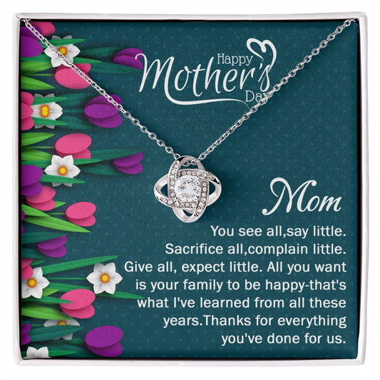 MOTHER DAY, Mother's Day Necklace, Message Card Mom, Love Knot Necklace